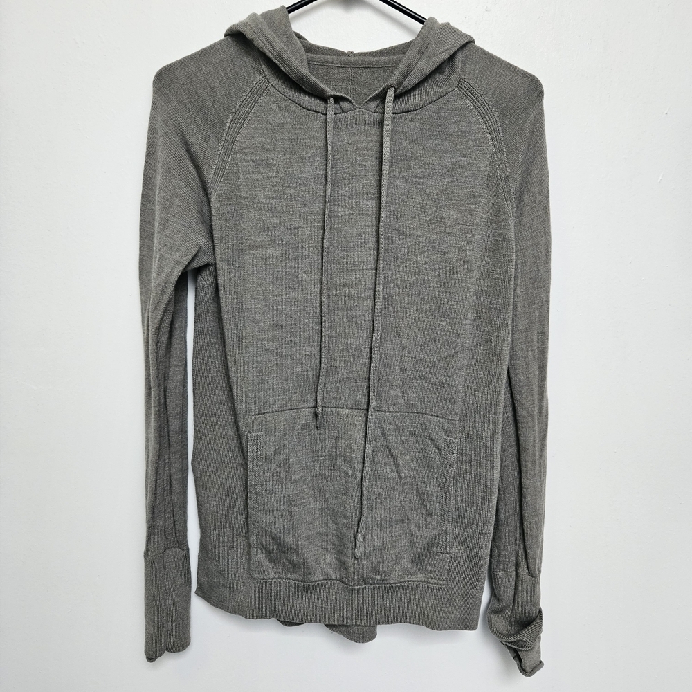 Lululemon Sit In Lotus Gray Green Hooded 100 Merino Wool Womens Sz Small Sweater